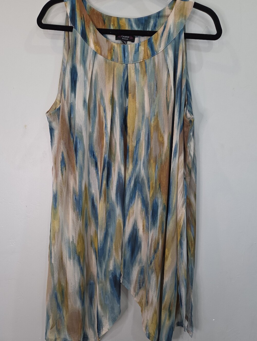 Cocomo Women 1X Blouse Top Colorful Ikat Sleeveless Mesh Overlay Plus Size